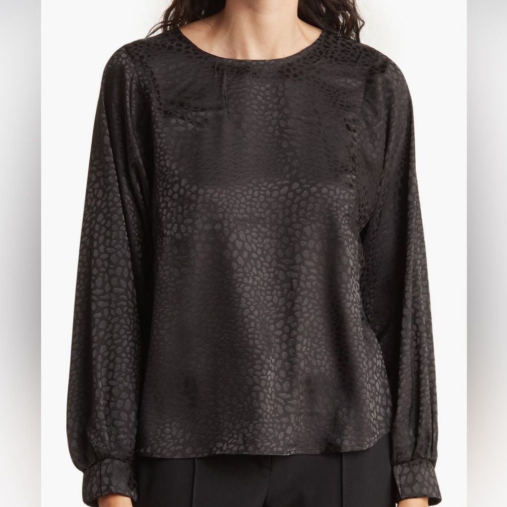 Status by Chenault Satin Top Animal Print Black Long Sleeve Women M, NWOT